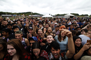 Students crowd in front of the indie stage.