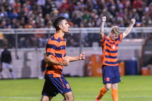 Massimo Ferrin (near), who scored two goals on Monday against Ohio State, and Syracuse are ranked for the first time all season at No. 24.