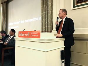 At Wednesday’s meeting, Chancellor Kent Syverud spoke to Senators at the meeting about the university’s new ombudsman and his response to proposed changes to Title IX, among other things.  