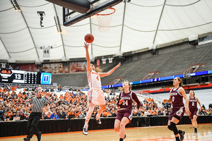 Tiana Mangakahia shoots a layup as a part of her 21-point effort.