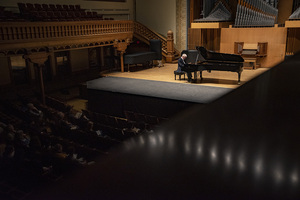 Robert Weirich, a classical pianist and faculty member of the University of Missouri-Kansas City, plays music in Setnor Auditorium.