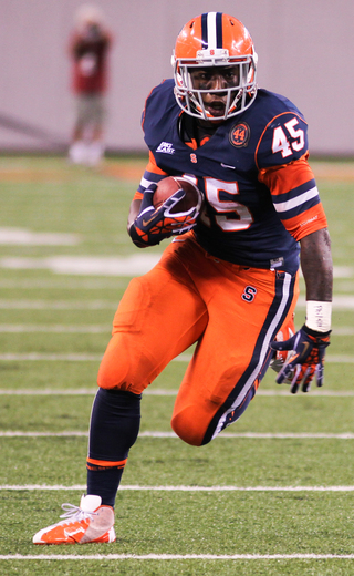 Syracuse Orange running back Jerome Smith #45 runs down the field.