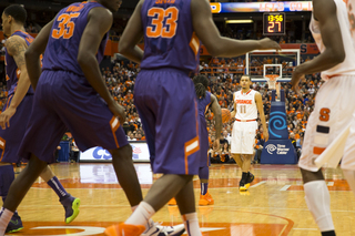 Ennis assesses the Clemson defense before calling a play. 