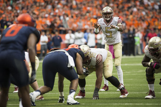 Winston waits for a snap and looks at the defense in front of him.  