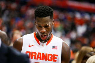 Roberson walks off the court after Syracuse falls to Pittsburgh.